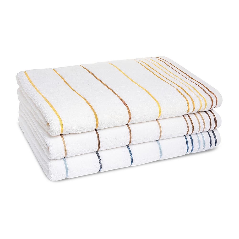 Pencil Stripes Pool Towel, Cotton End Hem, 34x70, 20.0 lbs/dz, White with Multi-Tan Pencil Stripes